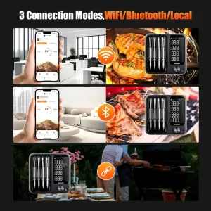 4-Probe WiFi Wireless Meat Thermometer with 360°Readable LCD Standalone Base