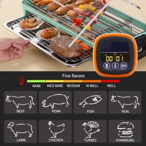 Digital Meat Kitchen Thermometer Touch Screen Waterproof Kitchen Meat Probe Thermometer with 2 Probes for Grilling BBQ Cooking
