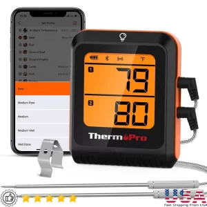 Wireless Bluetooth Meat Thermometer with Dual Probes 650FT Range Accurate Cooking BBQ Smoker Oven Monitor Rechargeable LCD