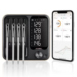 WiFi Wireless Meat Thermometer with 360°Readable LCD Standalone Base, WiFi and Bluetooth 5.3 Unlimited Range, IPX8 Water