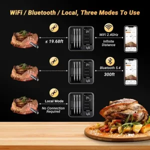 HOME Wireless Meat Thermometer with 4 Probes Wifi BluetoothThermometer Digital Wireless for Rotisserie Grill OvenUnlimited Range