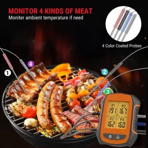 4 in 1 Food Meat Thermometer Kitchen Kits 150m Wireless Transmission 1.4m Temperature Measure Backlight Alarm Timer Dual LCD