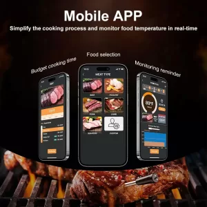 Wireless BT Meat Thermometer Ultra-Thin Probe Smart Meat Thermometer Digital Meat Thermometer for BBQ Oven Grill & Smoker