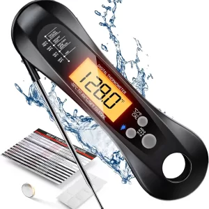 Digital Instant Read Meat Thermometer with Foldable Probe, LED Display - For Grilling, Cooking, Kitchen & BBQ