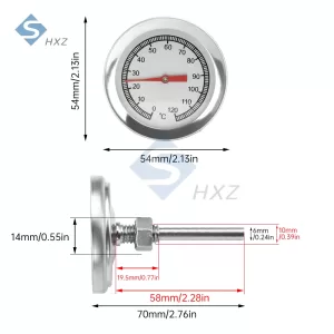 Grill Thermometer 0-500°C/0-120°C Analog 52mm 54mm Large Dial Corrosion Resistant No Battery Gauge for BBQ Pizza Oven M8/M10