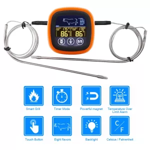 Digital Steak BBQ Timer Cooking Tools Touch Screen Waterproof Kitchen Meat Probe Thermometer Timer Mode for Grilling BBQ Cooking