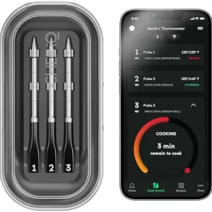 iQ Smart Wireless Meat Thermometer with 3 Ultra-Thin Probes, Unlimited Range Bluetooth Meat Thermometer,