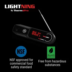 Lightning 1-Second Instant Read Meat Thermometer, with Auto Wake/Sleep/180° Rotating Display,for Oil Deep Fry Smoker BBQ Grill