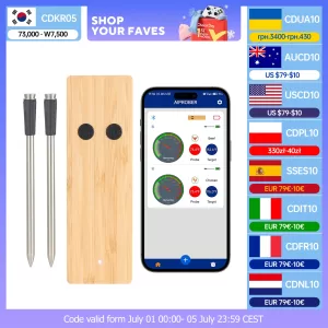 RAYFURN Wireless Bluetooth Smart Meat Thermometer Dual Probes, Waterproof Probe, for BBQ Grill Smoker Kitchen Support APP Remote