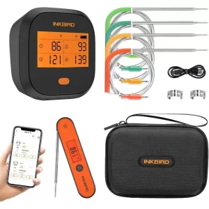 WiFi Grill Thermometer IBBQ-4T & Instant Read Thermometer IHT-1P & Carrying Case, Meat Thermometer for Oven, Smoker, Coo