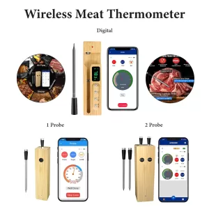 Smart Meat Thermometer Wireless Meat Thermometer Long Range Cordless Meat Thermometer Barbecue Thermometer for Camping Cooking