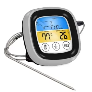 Digital Kitchen Food Thermometer Meat Temperature Probe with Touchscreen LCD Display Timer BBQ Grill Oven Cooking Heat Meter