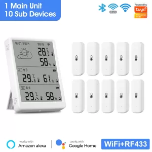 Tuya WiFi Weather Station Digital Thermometer Room Hygrometer RF433 Indoor Outdoor Humidity Temperature Sensors Table Wall Clock