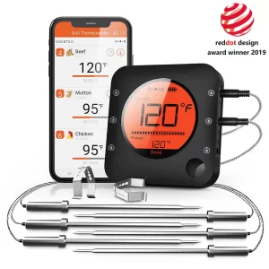 Jinutus Bluetooth Meat Food Thermometer Wireless Digital Grill Kitchen Thermometer With 6 Probes For BBQ Smoker Oven Cooking