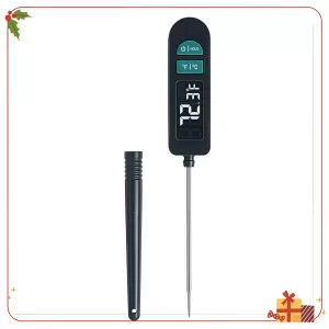 Black Stainless Steel Digital Food Thermometer, LED Readout Display for Instant Results in Cooking, Grilling & Baking