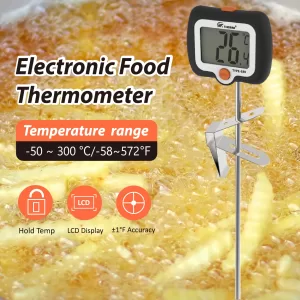 KT THERMO Digital Candy Thermometer with 10" Probe & Pot Clip - Instant-Read LCD Food Thermometer for Candy Making, Meat,Cooking