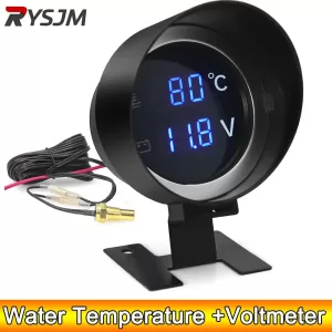 AD Round LCD Digital Display Water Temperature Meter Thermometer Voltmeter Gauge 2in1 Temp Voltage Meter 1/8 10mm Thread Sensor