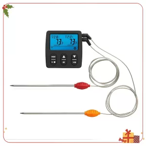 Programmable Black Dual Probe Digital Grill Thermometer, Stainless Steel Sensors for Smoking, Roasting & BBQ, Timer Included