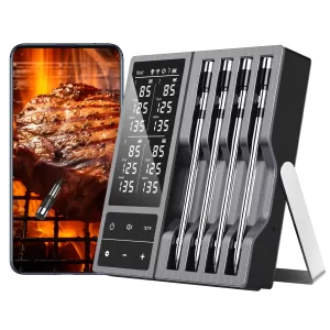 Wireless Meat Thermometer, Instant Read Digital Grill Food Thermometer, 4 X 0.19In Dual Sensor Probe, 5.2 Bluetooth, 800ft Smart