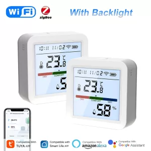 Tuya Smart Temperature And Humidity Sensor WiFi/Zigbee With Backlight Indoor Hygrometer Voice Control Via Alexa Google Home