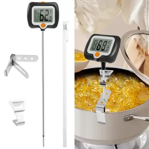 Digital Candy Thermometer with Pot Clip Kitchen Thermometer for Cooking, Baking, and Candy Making Stainless Steel Probe
